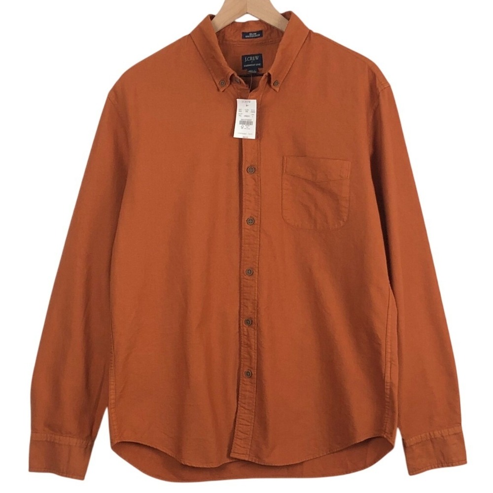 NWT J.CREW Slim Untucked Garment Dye Cotton Shirt Men's L Burnt Orange
